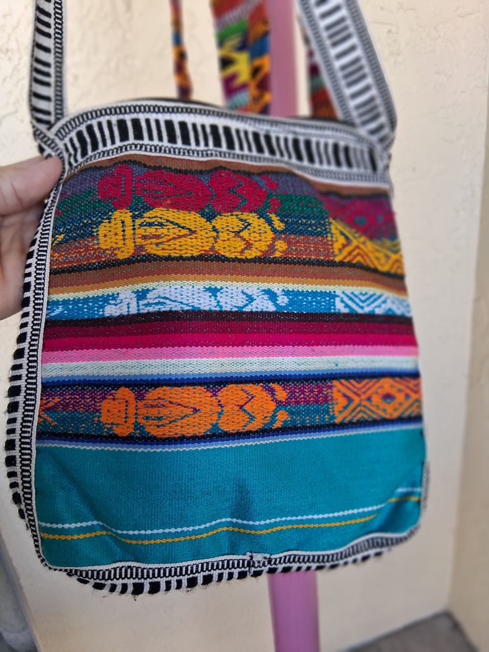 Handwoven Multicolor Island Crossbody Bag - Turquoise & Pink